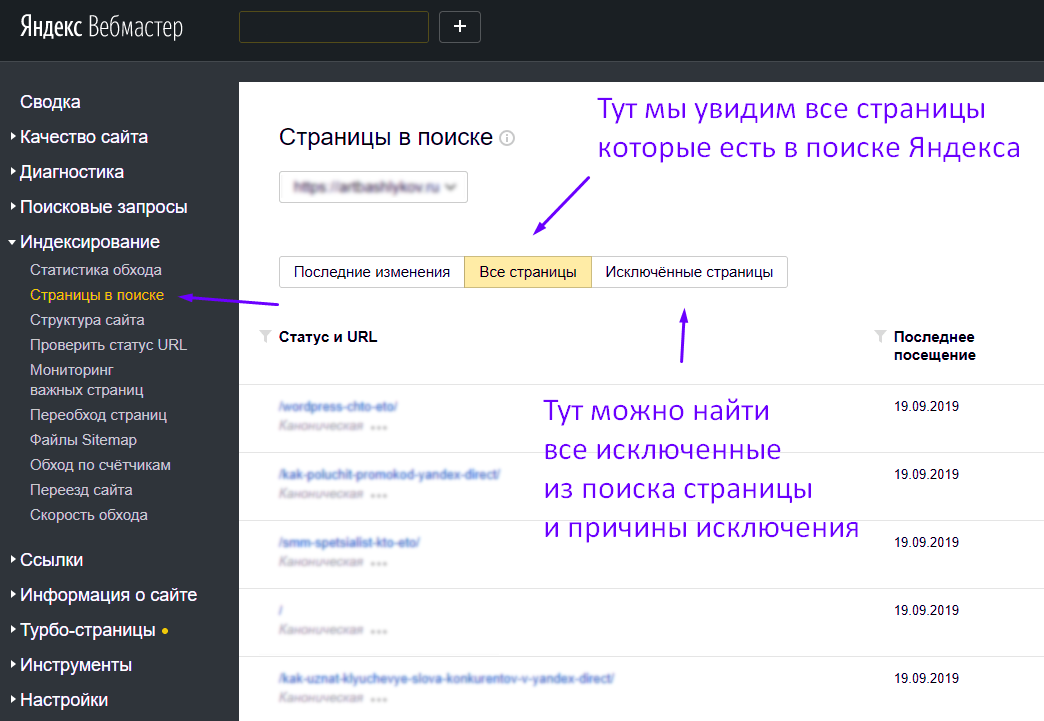 Исключенные страницы Яндексе?